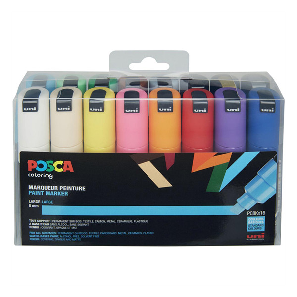 POSCA PC-8K acrylmarkerset (8 mm schuin) 16 stuks 424233 - 1