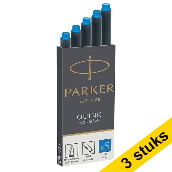 Aanbieding: 3x Parker 1950383 Quink inktpatroon koningsblauw uitwisbaar (5 stuks) 214059 - 1