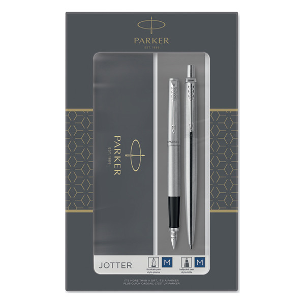 Parker Jotter stainless steel met balpen en vulpen chrome (blauwe inkt) 2093258 214048 - 1