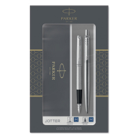 Parker Jotter stainless steel met balpen en vulpen chrome (blauwe inkt) 2093258 214048