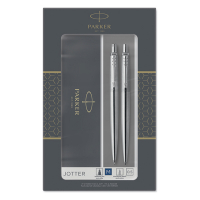 Parker Jotter stainless steel met balpen en vulpotlood chrome (blauwe inkt) 2093256 214046