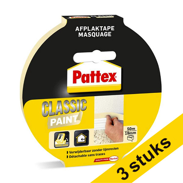 Aanbieding: 3x Pattex Classic Paint schilderstape 19 mm x 50 m Classic crème 206273 - 1