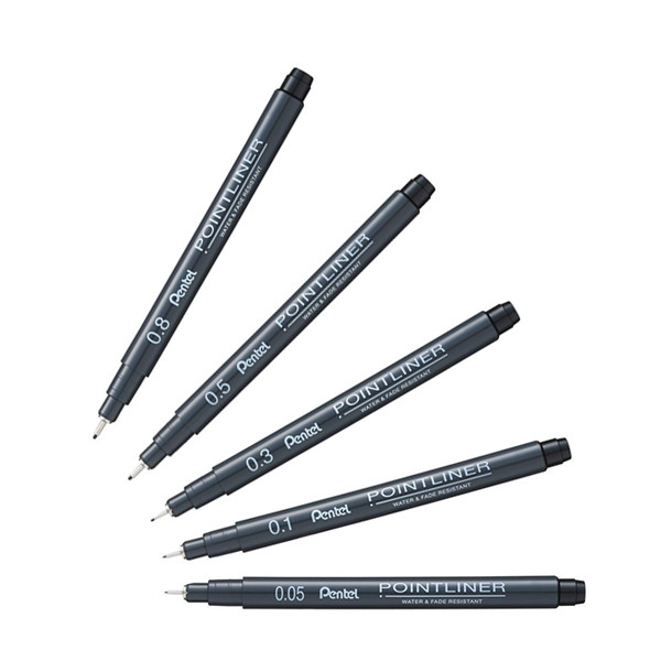 Pentel Set Pentel Pointliner S20P fineliner zwart (0,05 - 0,8 mm) 5 stuks  210308 - 1