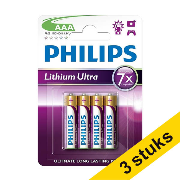 Aanbieding: 3x Philips Lithium Ultra FR03 Mignon AAA batterij (4 stuks) APH00126 - 1