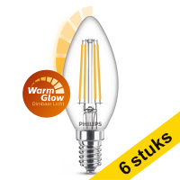 Aanbieding: 6x Philips E14 filament ledlamp kaars WarmGlow dimbaar 2.5W (25W)