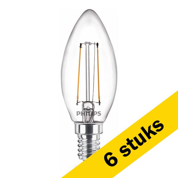 Aanbieding: 6x Philips E14 filament ledlamp kaars warm wit 2W (25W) LPH02436 - 1