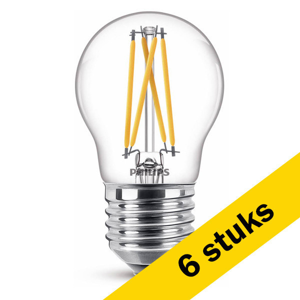 Aanbieding: 6x Philips E27 filament ledlamp kogel WarmGlow 3.4W (40W) LPH02546 - 1