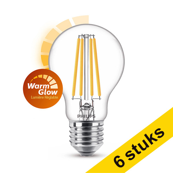 Aanbieding: 6x Philips E27 filament ledlamp peer WarmGlow dimbaar 10.5W (100W) LPH02538 - 1