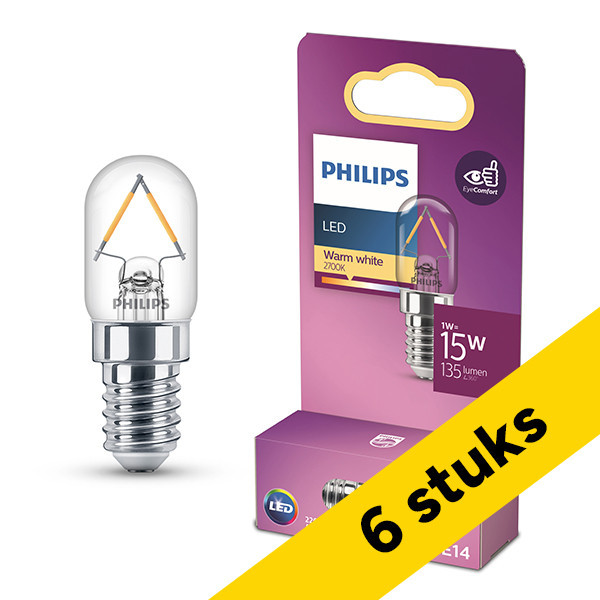 Aanbieding: 6x Philips ledlamp E14 | buis T20 | filament | helder | 2700K | 1W (15W) LPH04146 - 1