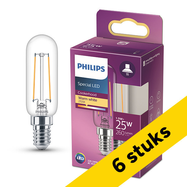 Aanbieding: 6x Philips ledlamp E14 | buis T25 | filament | helder | 2700K | 1.9W (25W) LPH04158 - 1