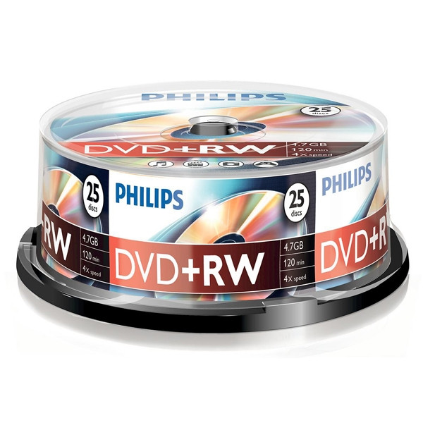 Philips DVD+RW rewritable 25 stuks in cakebox 098016 - 1