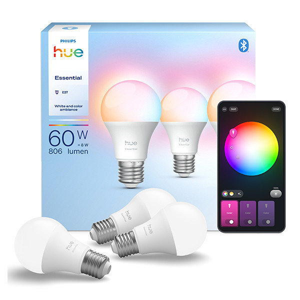 Philips Hue Essential E27 smartlamp wit en RGB instelbaar zigbee 3 stuks LPH04291 - 1