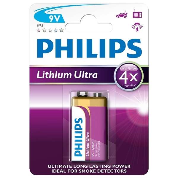 Philips Lithium Ultra 6FR61 9V E-Block batterij 6FR61LB1A/10 098311 - 1