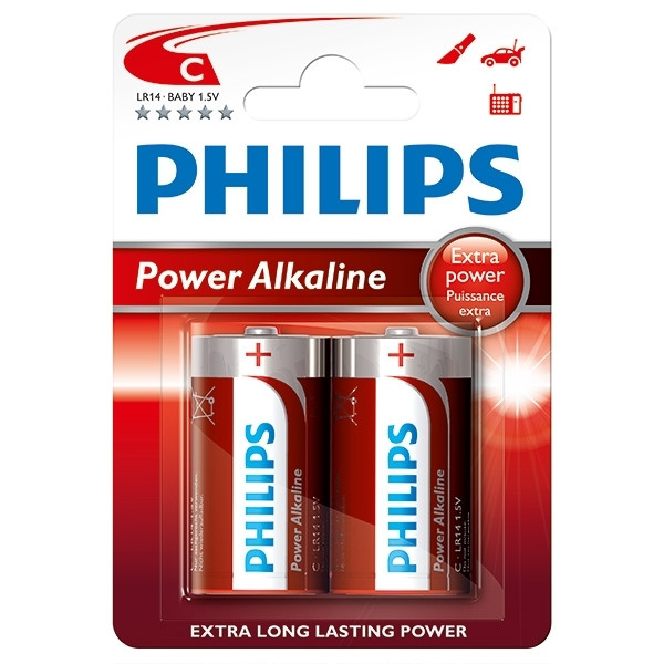 Philips Power Alkaline LR14 Baby C batterij 2 stuks LR14P2B/10 098304 - 1
