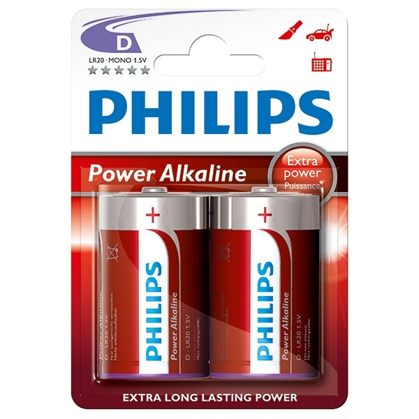 Philips Power Alkaline LR20 Mono D batterij 2 stuks LR20P2B/10 098305 - 1