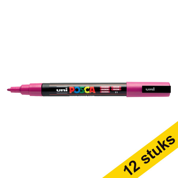 Aanbieding: 12x POSCA PC-3M acrylmarker fuchsia (0,9 - 1,3 mm rond) 424338 - 1