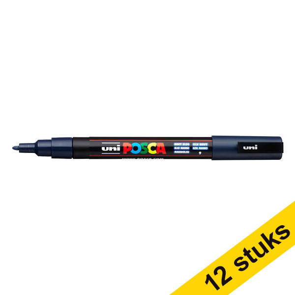 Aanbieding: 12x POSCA PC-3M verfmarker marineblauw (0,9 - 1,3 mm rond) 424318 - 1