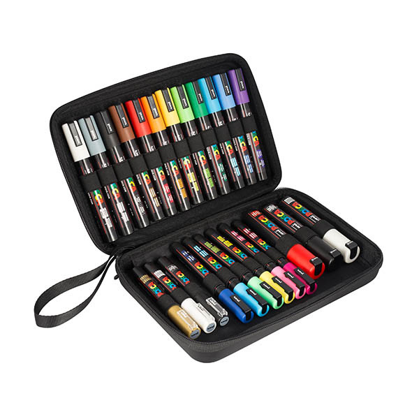 Posca PC-1MC/PC-3M/PC-5M/PC-8K verfmarkerset in luxekoffer (24 stuks) 424484 - 1
