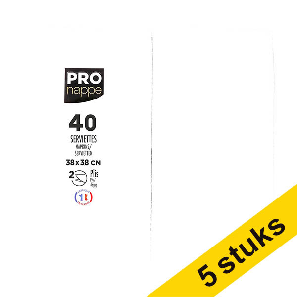 Aanbieding: 5x ProNappe papieren servetten 2-laags 1/8 gevouwen wit 38 x 38 cm (40 stuks) 404815 - 1
