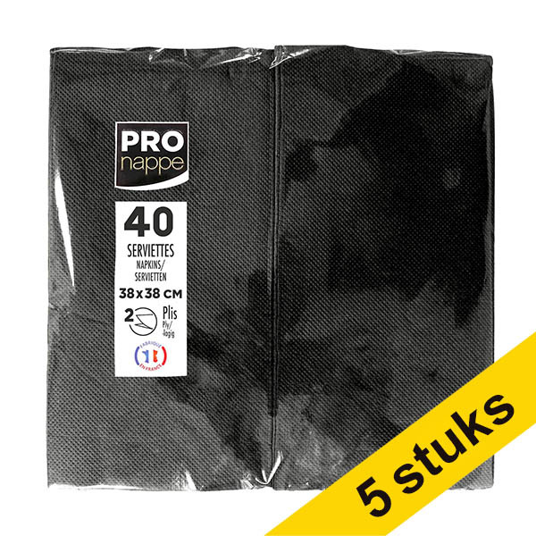 Aanbieding: 5x ProNappe papieren servetten 2-laags 1/8 gevouwen zwart 38 x 38 cm (40 stuks) 404821 - 1