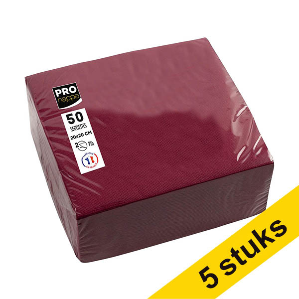 Aanbieding: 5x ProNappe papieren servetten 2-laags bordeaux 20 x 20 cm (50 stuks) 404797 - 1