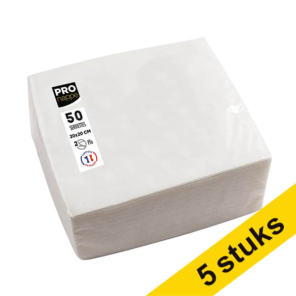Aanbieding: 5x ProNappe papieren servetten 2-laags wit 20 x 20 cm (50 stuks) 404791 - 1