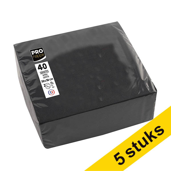 Aanbieding: 5x ProNappe papieren servetten 2-laags zwart 38 x 38 cm (40 stuks) 404809 - 1