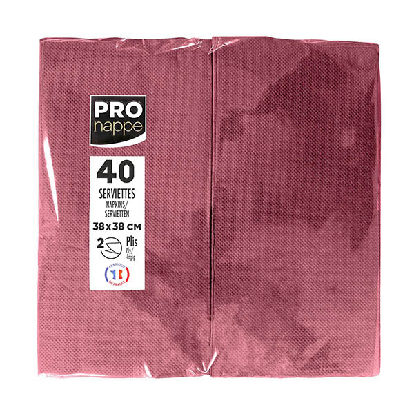 ProNappe papieren servetten 2-laags 1/8 gevouwen bordeaux 38 x 38 cm (40 stuks) 404818 - 1