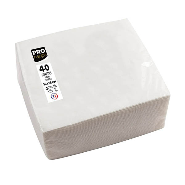 ProNappe papieren servetten 2-laags wit 38 x 38 cm (40 stuks) 404802 - 1