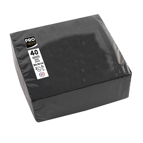ProNappe papieren servetten 2-laags zwart 38 x 38 cm (40 stuks) 404808 - 1