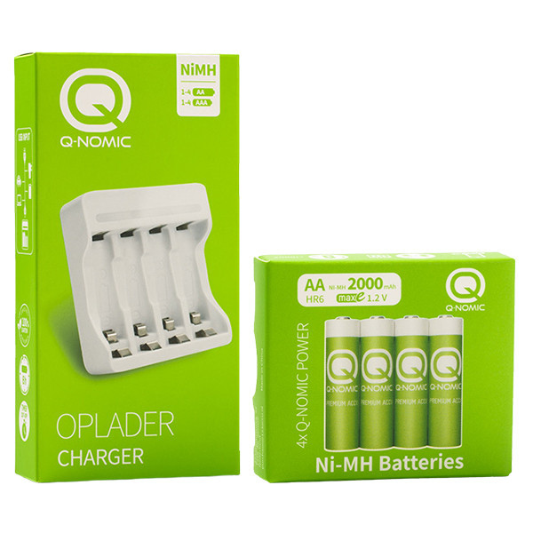Q-Nomic Power oplaadbare AA / HR6 Ni-Mh batterijen inclusief lader (4 stuks, 2000 mAh) AQN00095 - 1