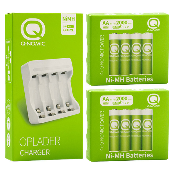 Q-Nomic Power oplaadbare AA / HR6 Ni-Mh batterijen inclusief lader (8 stuks, 2000 mAh) AQN00096 - 1