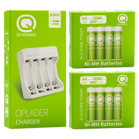 Q-Nomic Power oplaadbare AA / HR6 Ni-Mh batterijen inclusief lader (8 stuks, 2000 mAh) AQN00096