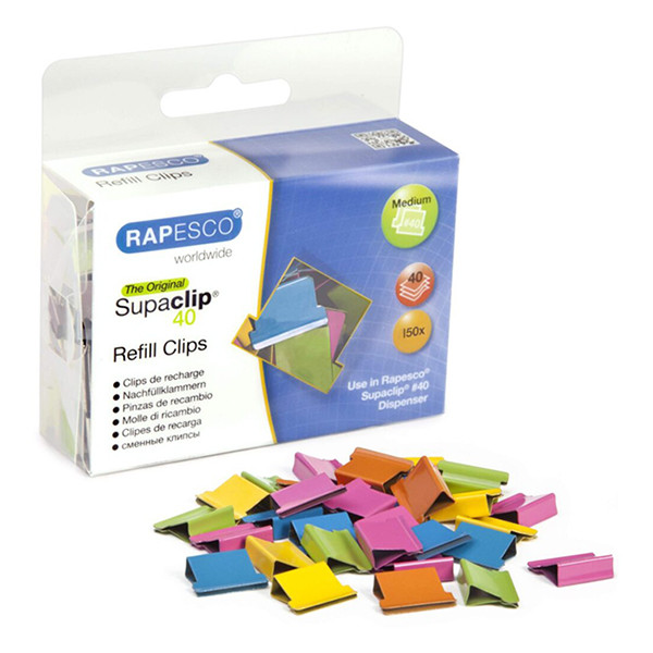 Rapesco Supaclip 40 papierklem navulling assorti (150 stuks) CP15040M 202087 - 1