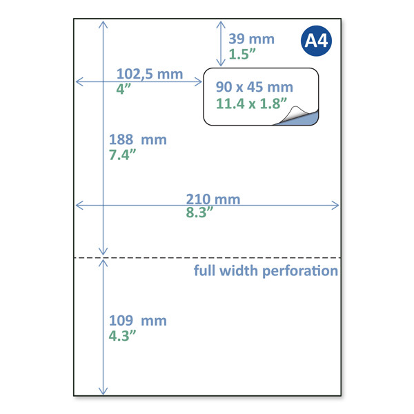 Rillstab pakbonlabel / retourlabel A4 90 x 45 mm (100 vellen) 89173 068134 - 1