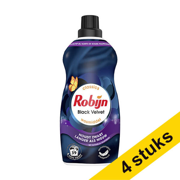 Aanbieding: 4x Robijn Klein & Krachtig Black Velvet wasmiddel vloeibaar 1190 ml (39 wasbeurten) SRO05278 - 1