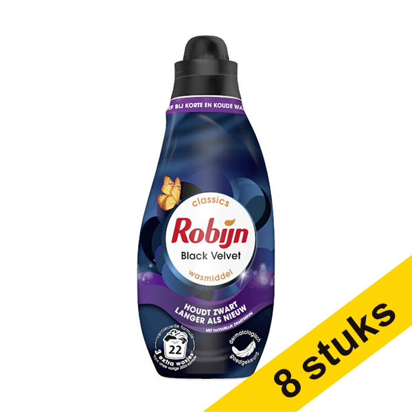 Aanbieding: 8x Robijn Klein & Krachtig Black Velvet wasmiddel vloeibaar 665 ml (22 wasbeurten) SRO05335 - 1