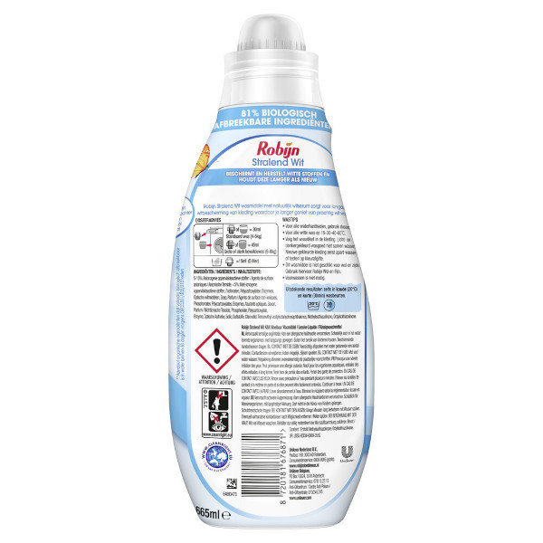 Robijn Klein & Krachtig Stralend Wit geconcentreerd wasmiddel vloeibaar 665 ml (22 wasbeurten) SRO05346 - 2