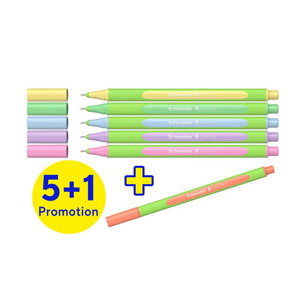 Schneider Fineliner Line-Up lijnbreedte 0,4mm assortiment pastel 5+1 gratis 210990 - 1