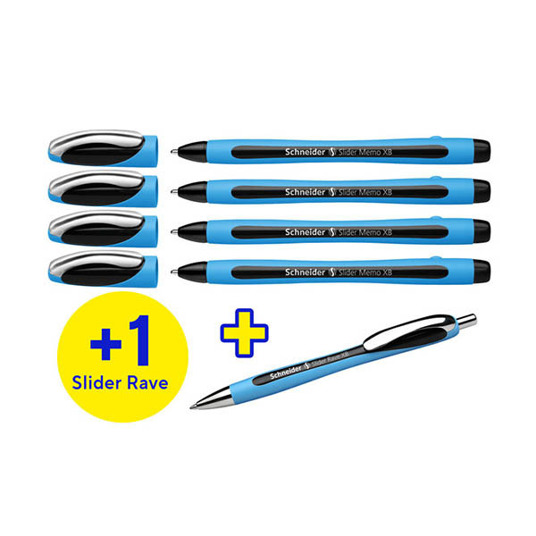 Schneider Memo XB balpen zwarte box assorti doos a 4 + 1 Slider Rave gratis 210901 - 1