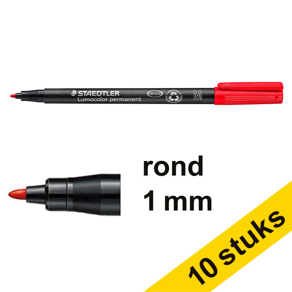 Staedtler Aanbieding: 10x Staedtler Lumocolor 317 permanent marker rood (1 mm rond)  424746 - 1
