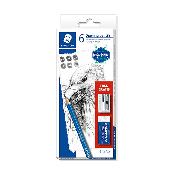 Staedtler Lumograph schetspotloden met gom en slijper (8 stuks) 209661 - 1