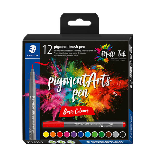 Staedtler Pigment Arts brushpennen Basic Colours (12 stuks) 209664 - 1