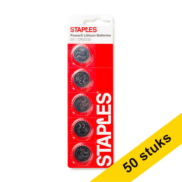 Aanbieding: 10x Staples PowerX CR2025 Lithium knoopcelbatterij (5 stuks) 390698 - 1