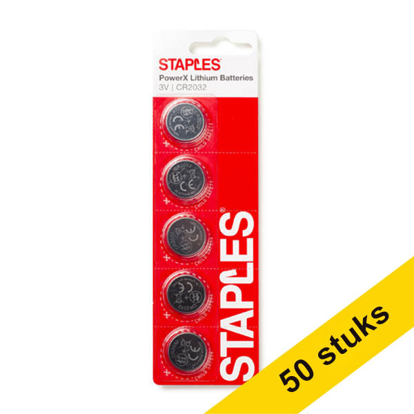 Aanbieding: 10x Staples PowerX CR2032 lithiumbatterijen 5 stuks 390696 - 1