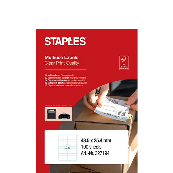 Staples etiketten A4 48,5 x 25,4 mm wit (4.000 etiketten) 298448 - 1