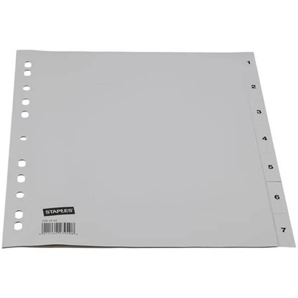 Staples grijze genummerde tabbladen A4 met 7 tabs  (11-gaats) 297990 - 1
