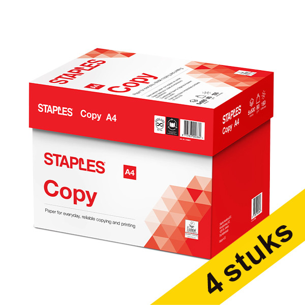 Staples kopieerpapier 4 dozen van 2500 vellen A4 - 80 g/m² 390013 - 1