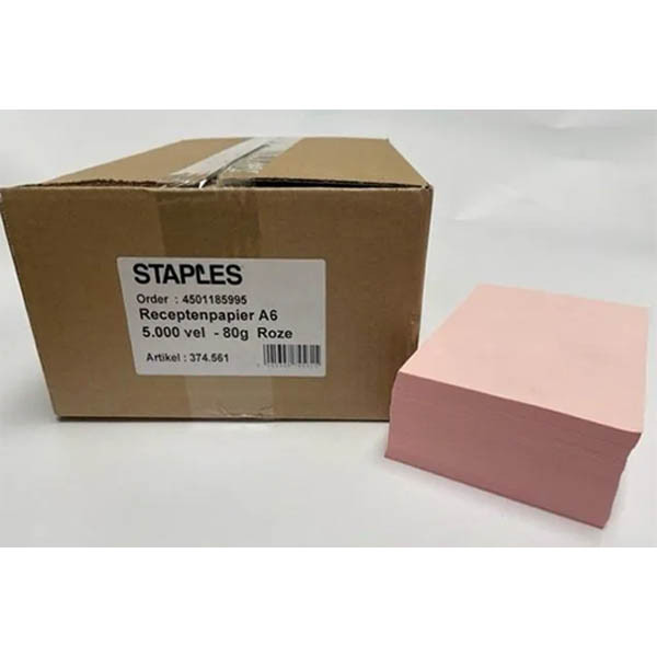 Staples rosé receptpapier 80 grams A6 (10 pakken van 500 vel) 298328 - 1