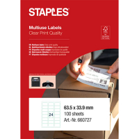 Staples universele etiketten A4 63,5 x 33,9 mm wit (2.400 etiketten) 298312